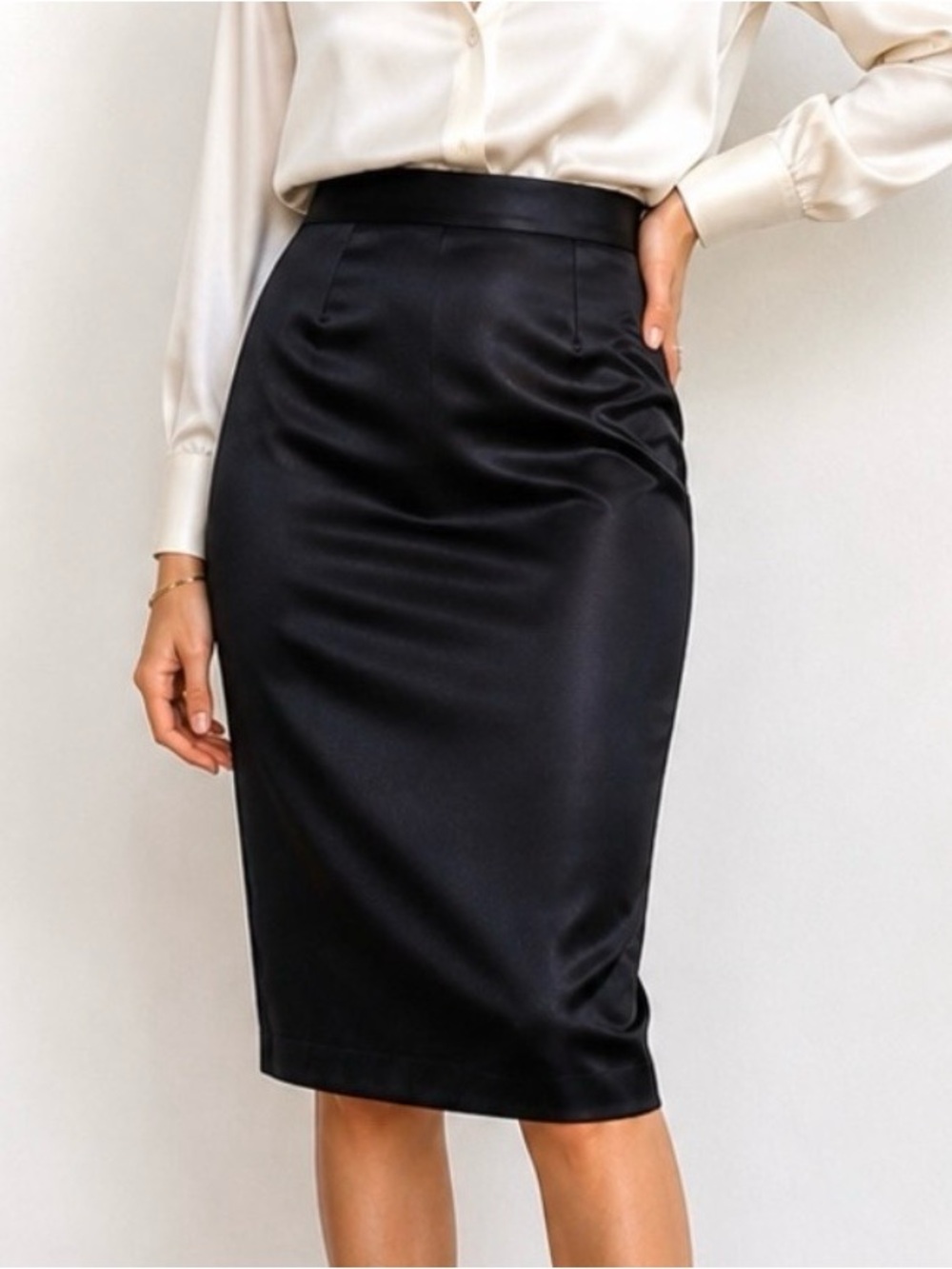 Vintage Eric Gaskins Silk Pencil Skirt USA Designer Black Womens 4 Lined Y2K